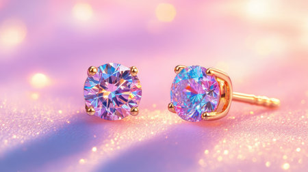Stunning close-up of gemstone earrings showcasing vibrant colors and sparkling reflections against a soft pink backdrop, perfect for jewelry enthusiasts.の素材