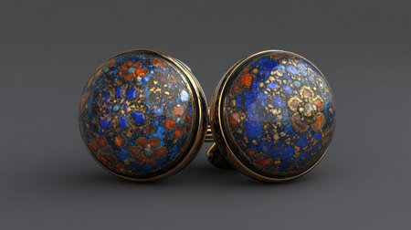Discover this exquisite pair of vintage cufflinks featuring a rich enamel design in vibrant blue and orange tones, perfect for enhancing formal attire.の素材