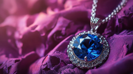 This stunning silver pendant features a vibrant blue gemstone, elegantly displayed against soft purple roses. Perfect for capturing beauty and luxury.の素材