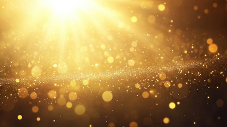 This captivating image features radiant golden light with sparkling particles that create a dreamy and festive atmosphere, perfect for celebrations and events.の素材