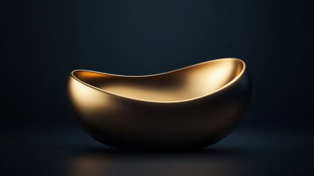 This image features an elegant golden bowl with smooth curves and a reflective surface, perfect for enhancing modern interior decor and aesthetic appeal.の素材