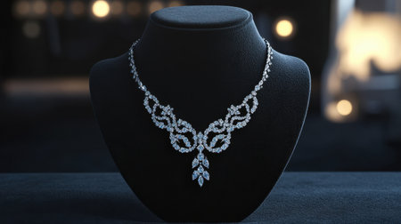 This stunning diamond necklace showcases intricate design and elegance, perfect for highlighting luxury and beauty in jewelry photography.の素材