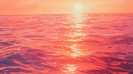 A breathtaking sunset casts warm pink and orange hues over gentle ocean waves, inviting a sense of tranquility and natural beauty. Perfect for serene landscapes.の素材