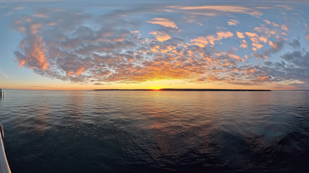 Experience the tranquility of a vibrant sunset illuminating calm waters, reflecting colorful clouds over a serene horizon. Ideal for nature lovers.の素材