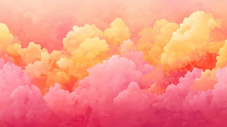 This stunning abstract image showcases fluffy clouds in vibrant shades of pink, orange, and yellow, creating a dreamy and uplifting atmosphere perfect for backgrounds.の素材