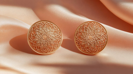 Discover the elegance of these rose gold earrings featuring an intricate floral design, perfect for fashion accessories and jewelry displays.の素材