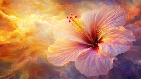 A stunning hibiscus flower stands out against a softly colored background, capturing the essence of nature's beauty and serenity, perfect for floral themes.の素材
