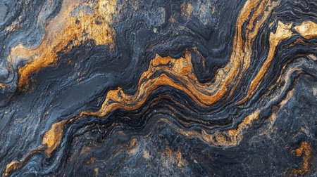 This image features a stunning abstract texture showcasing dynamic black and gold waves, perfect for artistic and design projects. Ideal for backgrounds.の素材