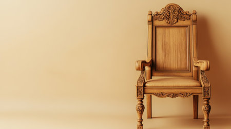 This image features a beautifully crafted wooden chair set against a warm beige background. The chair highlights superior craftsmanship and a timeless design ideal for various interior styles.の素材