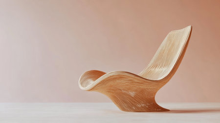 A stunning wooden lounge chair featuring a graceful, curved design, perfectly blending elegance and comfort against a soft neutral background.の素材