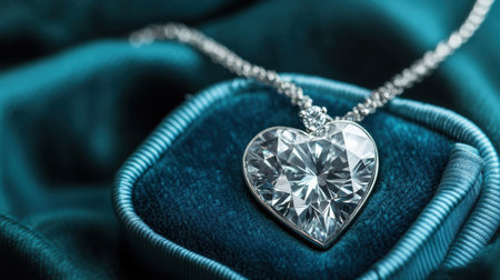 A stunning heart-shaped diamond necklace elegantly displayed on plush velvet, ideal for showcasing beauty and luxury in fashion photography or marketing.の素材