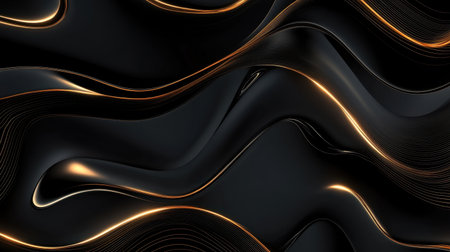 This stunning abstract image features smooth flowing patterns in black and gold, creating a sense of movement and elegance perfect for modern design projects.の素材