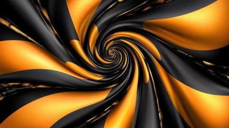 Eye-catching abstract spiral pattern featuring bold black and orange colors, creating a dynamic and fluid design perfect for various creative projects.の素材