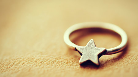 A close-up of a delicate silver ring featuring a star design, set on an elegant background perfect for showcasing unique jewelry and fashion styles.の素材