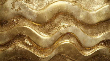 This captivating gold waves background features an elegant texture with a shimmering, reflective surface, ideal for stylish design projects and creative applications.の素材