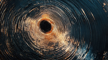 This image showcases intricate wood grain patterns with a dark center, highlighting natural textures and warm tones, perfect for artistic or design projects.の素材