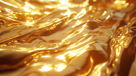 This captivating close-up image showcases a shimmering golden texture with soft waves and glimmers of light. Perfect for conveying luxury and elegance.の素材