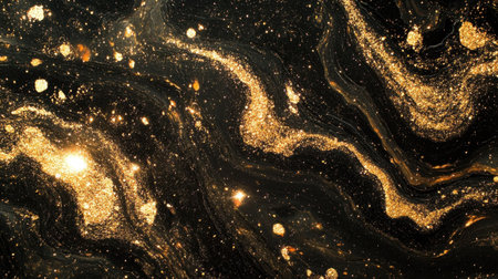 This striking abstract image features a swirling pattern of gold and black, creating a luxurious and cosmic feel. Perfect for creative designs.の素材