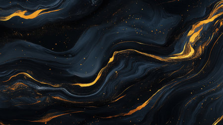 This elegant abstract marble background features striking black and gold hues, creating a luxurious and modern aesthetic suitable for various design projects.の素材
