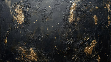 This abstract art piece features a rich black background interspersed with stunning gold textures, perfect for adding elegance to any modern space.の素材