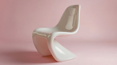 This image features a sleek, white modern chair designed with elegant curves, set against a soft pink background, perfect for contemporary interior decor themes.の素材