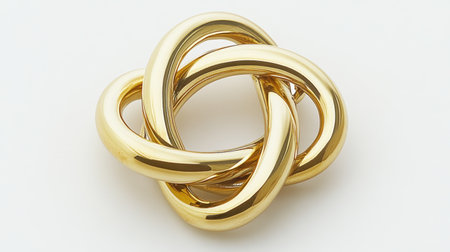 This elegant golden knot sculpture showcases a smooth, polished surface, symbolizing unity and connection, perfect for decor or jewelry design.の素材