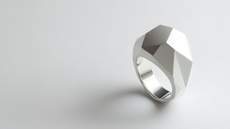 Elegant geometric silver ring featuring a faceted design, perfect for showcasing jewelry craftsmanship and modern trends in fashion and accessories.の素材