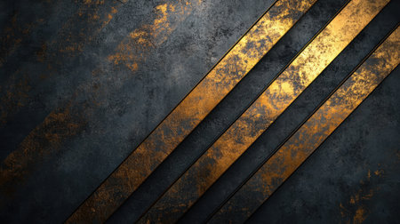 A captivating abstract background featuring gold stripes against a black textured surface, perfect for creative projects and modern design needs.の素材