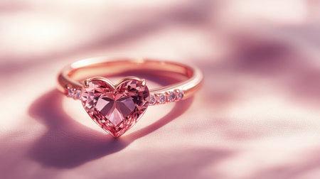 This exquisite heart-shaped pink gemstone ring showcases a stunning design with sparkling accents, perfect for symbolizing love and elegance in any jewelry collection.の素材