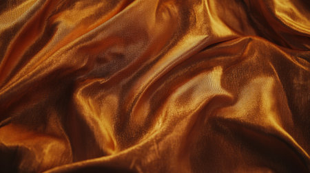 Close-up view of rich golden satin fabric displaying smooth textures and elegant drapes, ideal for fashion or textile photography and design projects.の素材