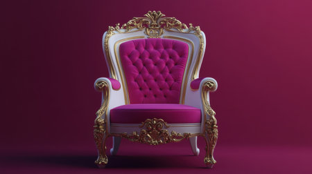 A stunning throne chair featuring opulent pink upholstery and intricate gold detailing, perfect for adding a touch of luxury to any interior space.の素材