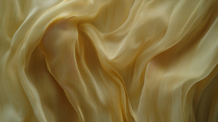 Delicate creamy yellow fabric texture features soft, flowing waves ideal for various design projects, background imagery, and artistic inspiration.の素材
