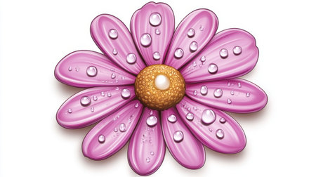 A beautiful pink flower illustration featuring vibrant petals adorned with water droplets, perfect for spring and nature-themed designs and decorations.の素材