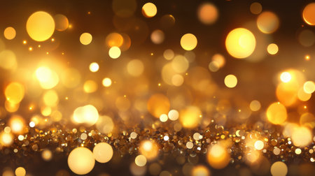 A stunning abstract background showcasing golden bokeh lights that create a warm and festive atmosphere, perfect for creative projects and celebrations.の素材