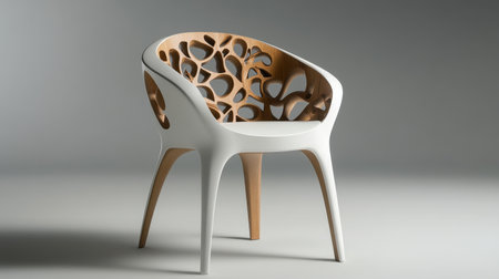 Discover a stunning modern chair featuring an innovative organic design that combines wood and plastic, perfect for enhancing contemporary interiors.の素材