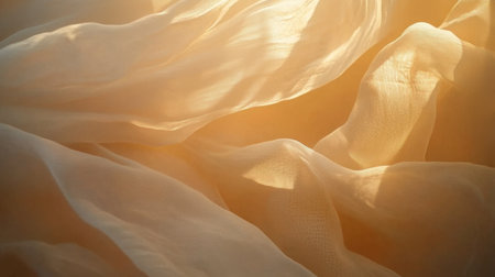 This image showcases soft flowing fabric illuminated by warm light, creating an elegant composition with subtle textures and gentle movement. Perfect for artistic and design inspirations.の素材