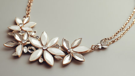 This stunning floral necklace features an intricate design of shiny gemstones, perfect for enhancing any outfit with elegance and style.の素材