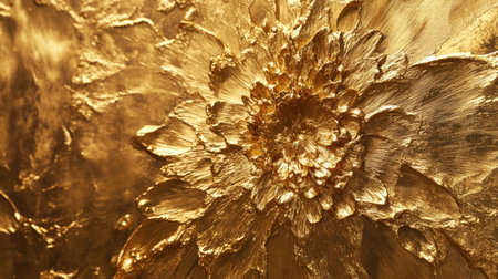 This stunning golden flower design showcases intricate details and a textured surface, perfect for luxury decor and artistic inspirations.の素材