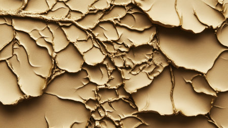This abstract image features a close-up of a cracked beige surface, showcasing intricate patterns and textures that resemble natural formations. The unique details make it perfect for artistic and design projects.の素材