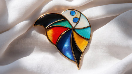This stunning enamel brooch features an abstract design in vibrant colors, perfect for adding a touch of elegance to any outfit.の素材