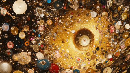 This mesmerizing artwork depicts an abstract cosmic scene filled with colorful orbs and shimmering stars, evoking feelings of wonder and imagination.の素材