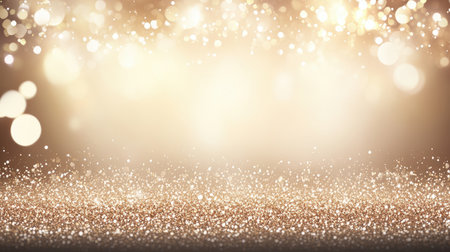 This elegant golden bokeh background features shimmering lights and soft glows, perfect for festive and celebratory themes in design projects.の素材