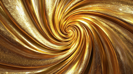 This image features a mesmerizing swirl of golden glitter, creating an elegant and dynamic background perfect for artistic projects, design work, or branding.の素材
