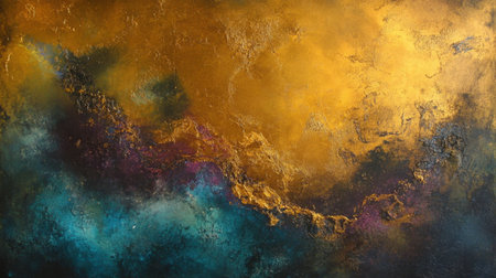 This abstract artwork features a stunning blend of gold and blue hues, creating a captivating texture perfect for modern creative projects and decor.の素材