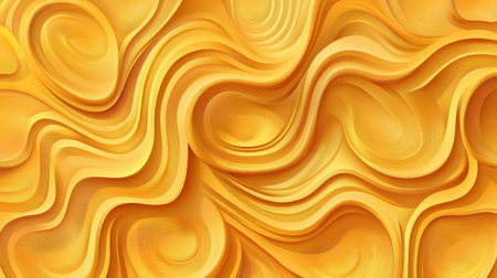 This abstract wavy yellow background features smooth curves and fluid textures, perfect for creative design projects, wallpapers, and artistic expressions.の素材