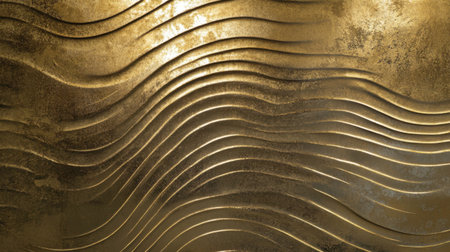 This image features a stunning gold background with flowing wave patterns, creating a luxurious and elegant texture ideal for modern design and artistic projects.の素材