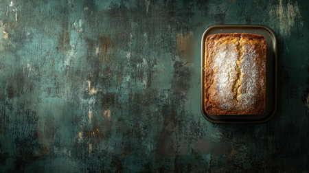 A beautifully baked cake sits on a rustic surface, enhanced by a light dusting of powdered sugar, creating an inviting dessert for all occasions.の素材