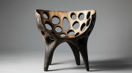 This stunning wooden chair showcases an organic design with hollow cutouts and a curved structure, perfect for modern interiors and artistic spaces.の素材