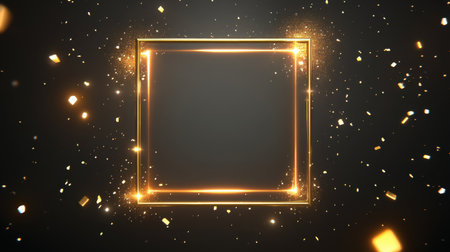 A stunning glowing frame surrounded by shimmering particles, creating a captivating backdrop ideal for elegant designs, promotions, or celebrations.の素材