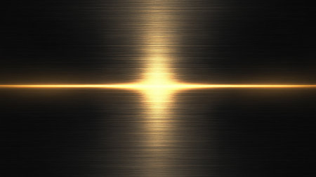 This image features an abstract metallic background with a glowing golden light effect that enhances modern aesthetics. The smooth gradient adds elegance and depth.の素材